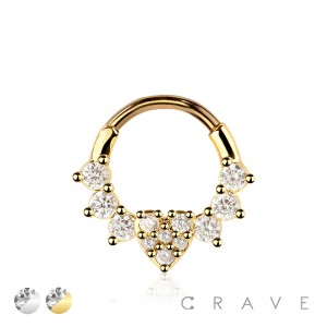 316L SURGICAL STEEL CZ HEART MULTI HEART SEPTUM HINGED SEGMENT HOOP RING